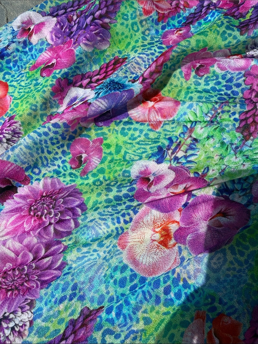 Luli Fama size SM coverup. Vibrant Floral Tunic Dress in Aqua & Purple - Picture 6 of 9